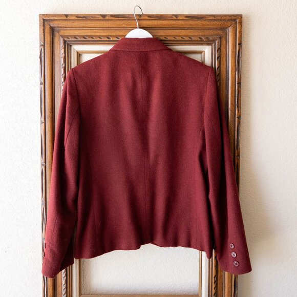 VINTAGE Present Co Wool Blend Blazer Size 10 Made in USA Burgundy Classic Jacket - Picture 4 of 6